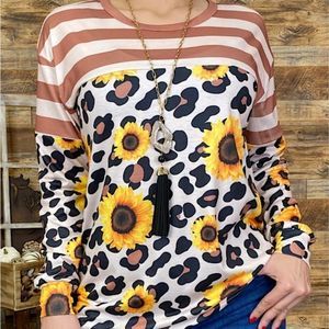 Sunflower & Leopard block print long sleeve top